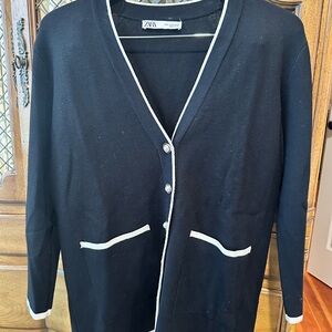 Zara Black Cardigan with White Accents
